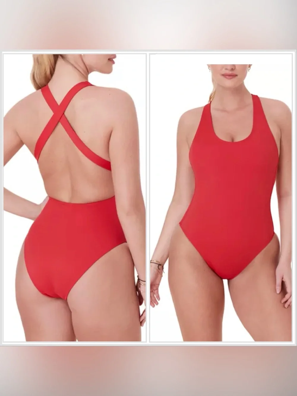 Andie Women's Tulum Crossback One Piece Swimsuit Red Size L